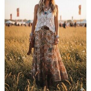 100% Cotton Crochet Lace Floral Embroidered Tank S Indie Cottage Hippie Folk